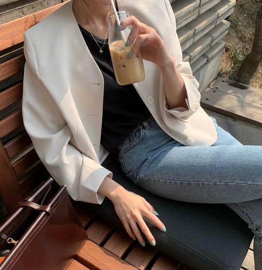 2021 Korea Women Autumn Cotton Blazers Brief Jackets Coat Single Breasted Blazer Feminina Chaqueta Mujer Outer Wear Veste Femme