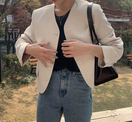 2021 Korea Women Autumn Cotton Blazers Brief Jackets Coat Single Breasted Blazer Feminina Chaqueta Mujer Outer Wear Veste Femme