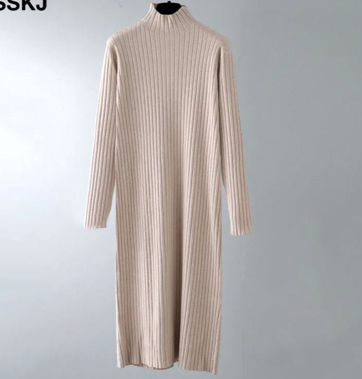 Straight High Neck Maxi Sweater Dress