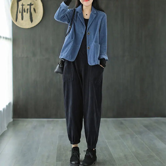 Blazers Women Corduroy Daily Popular Oversized Notched Vintage Pure Harajuku Simple Stylish Autumn All-Match Retro Ins College