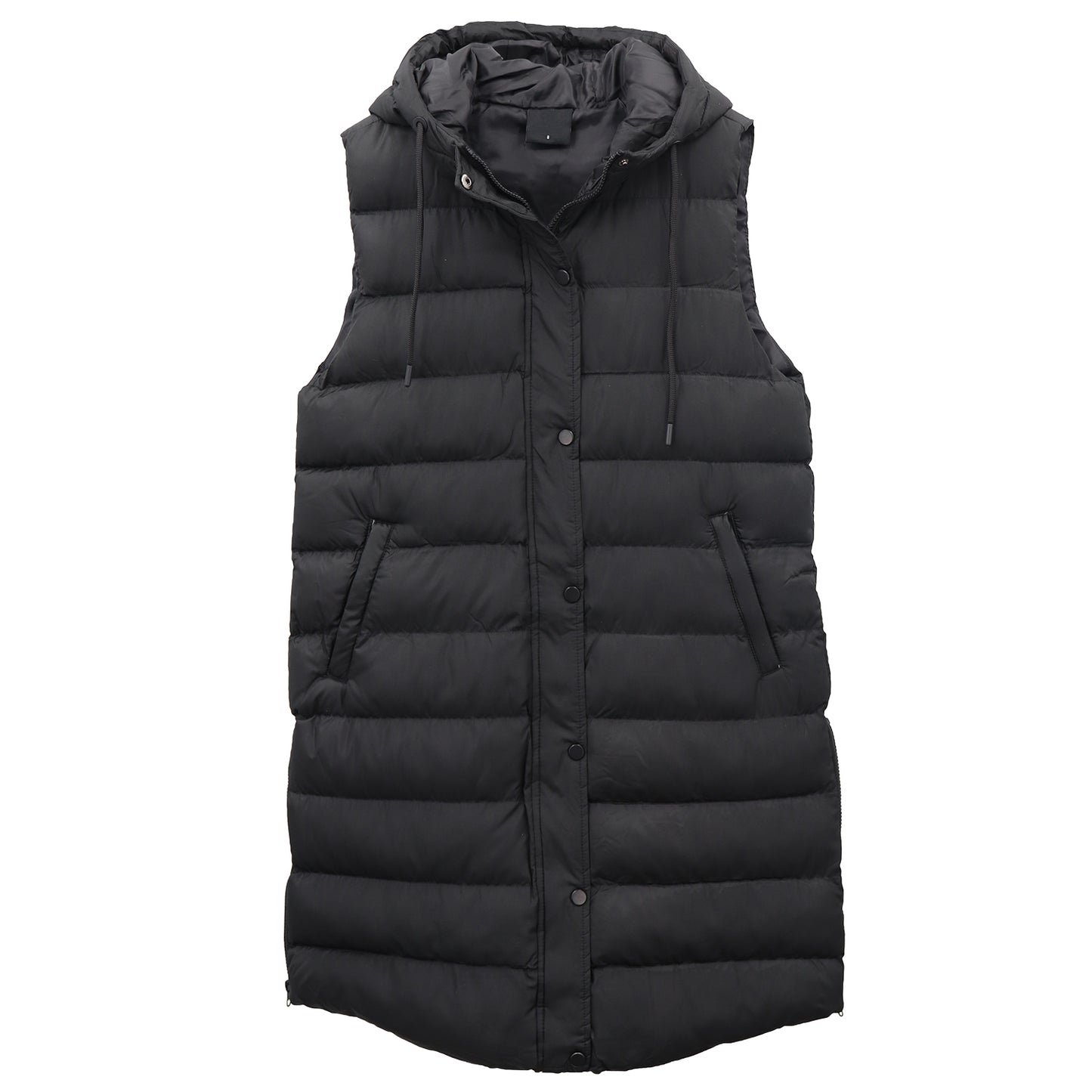 Longline Padded Vest Hooded Puffy Jacket