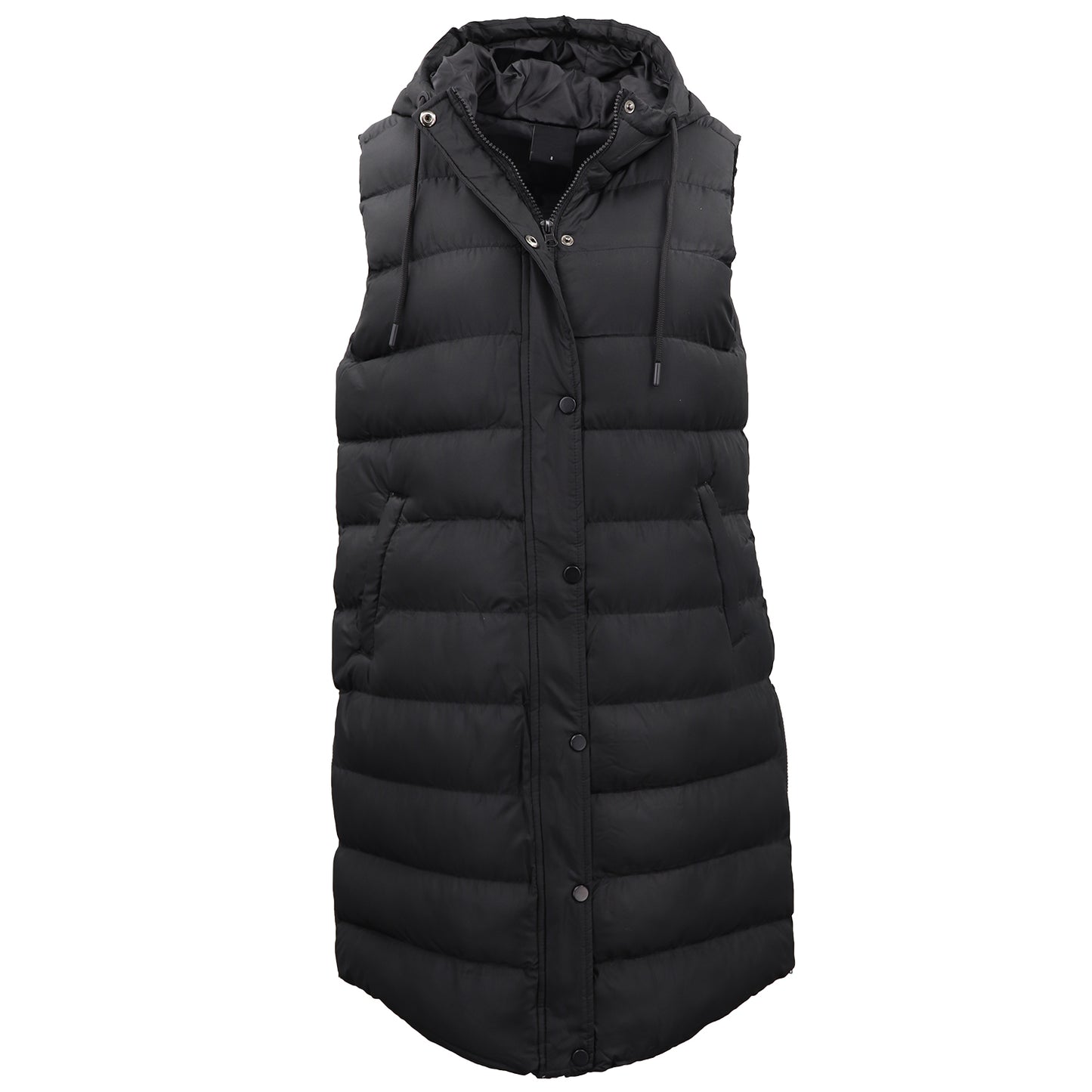 Longline Padded Vest Hooded Puffy Jacket