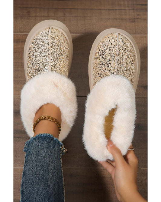 Gold Sequin Plush Lined Thick Sole Snow Boots - 37 EU