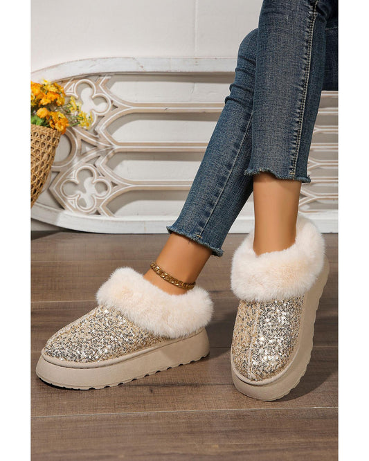 Gold Sequin Plush Lined Thick Sole Snow Boots - 37 EU
