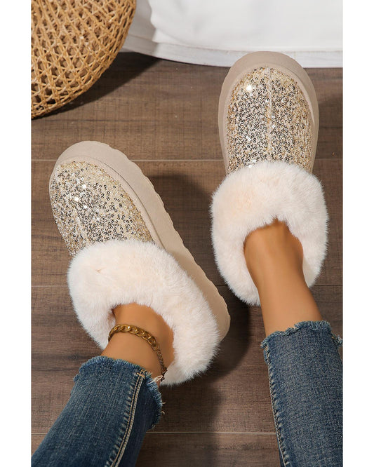Gold Sequin Plush Lined Thick Sole Snow Boots - 37 EU