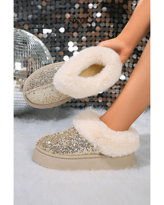 Gold Sequin Plush Lined Thick Sole Snow Boots - 37 EU