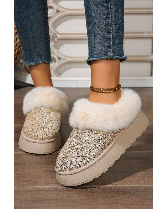 Gold Sequin Plush Lined Thick Sole Snow Boots - 37 EU