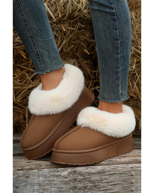 Chestnut Plush Suede Trim Thick Sole Flat Snow Boots - 40 EU