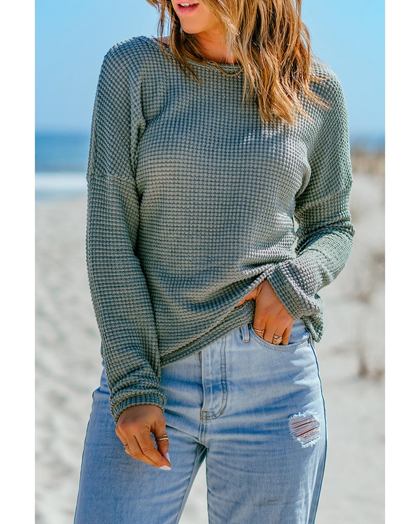 AZURA EXCHANGE Waffle Knit Long Sleeve Top
