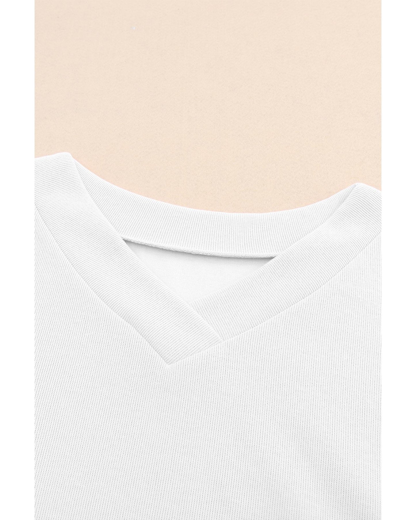 White Knitted V Neck Buttoned Cuffs Sweater