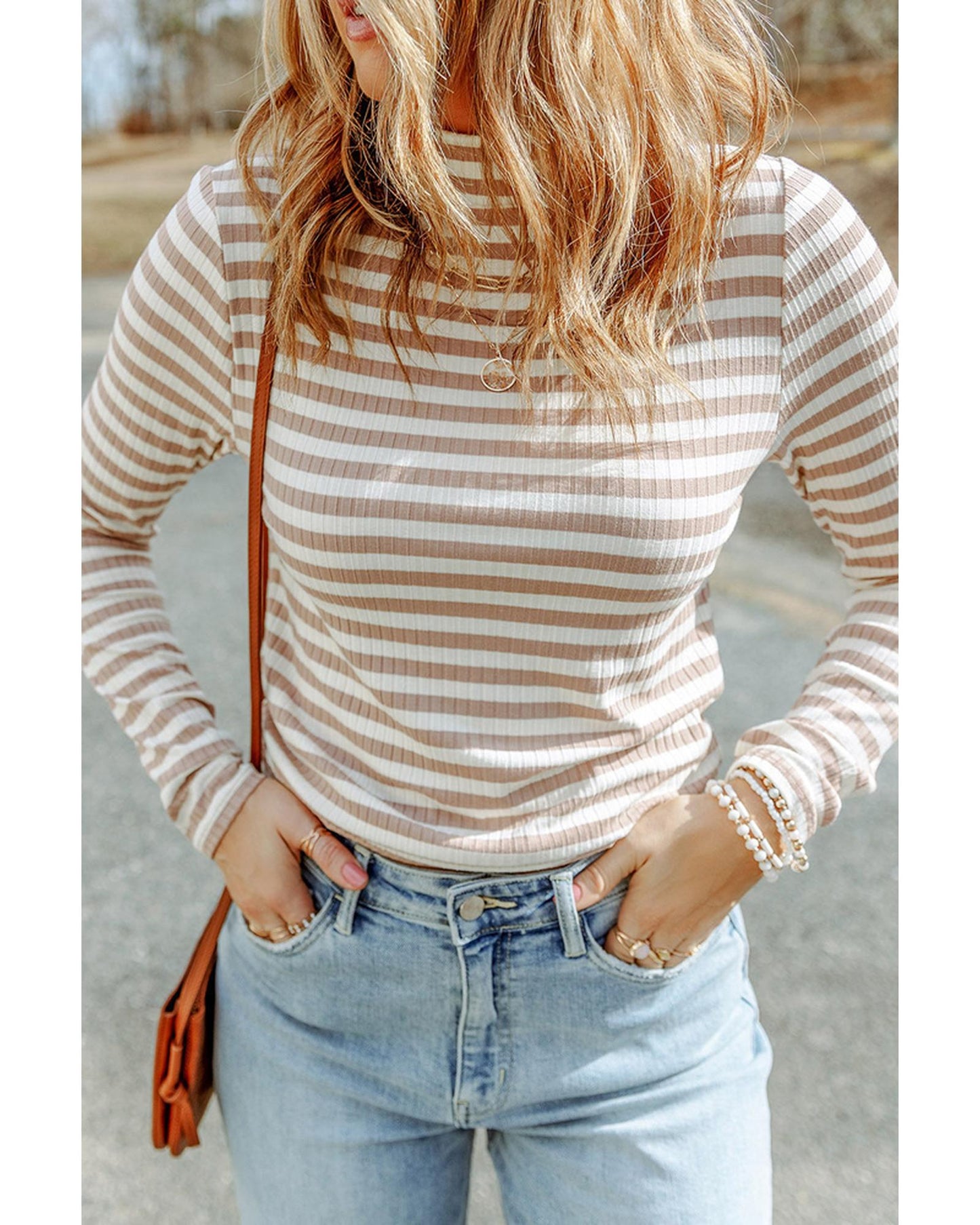 AZURA EXCHANGE Striped Knit Long-Sleeve Tee