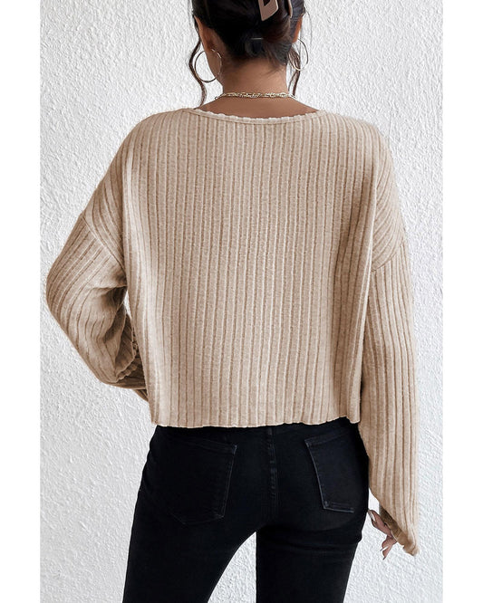 Beige Loose Ribbed Knit Top