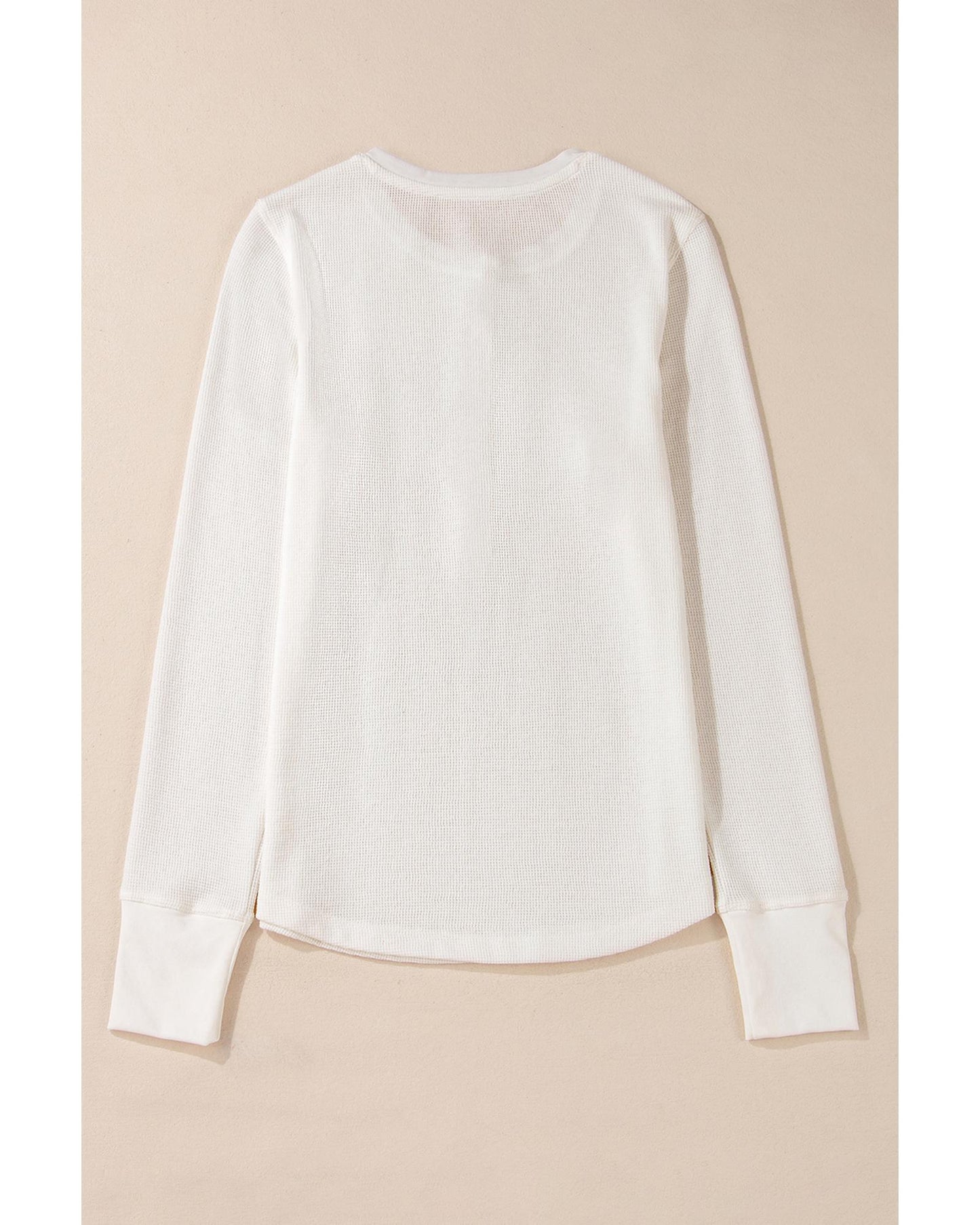 White Solid Color Waffle Half Button Top