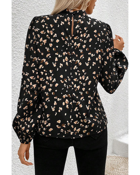 Black Leopard Print Lantern Sleeve Blouse