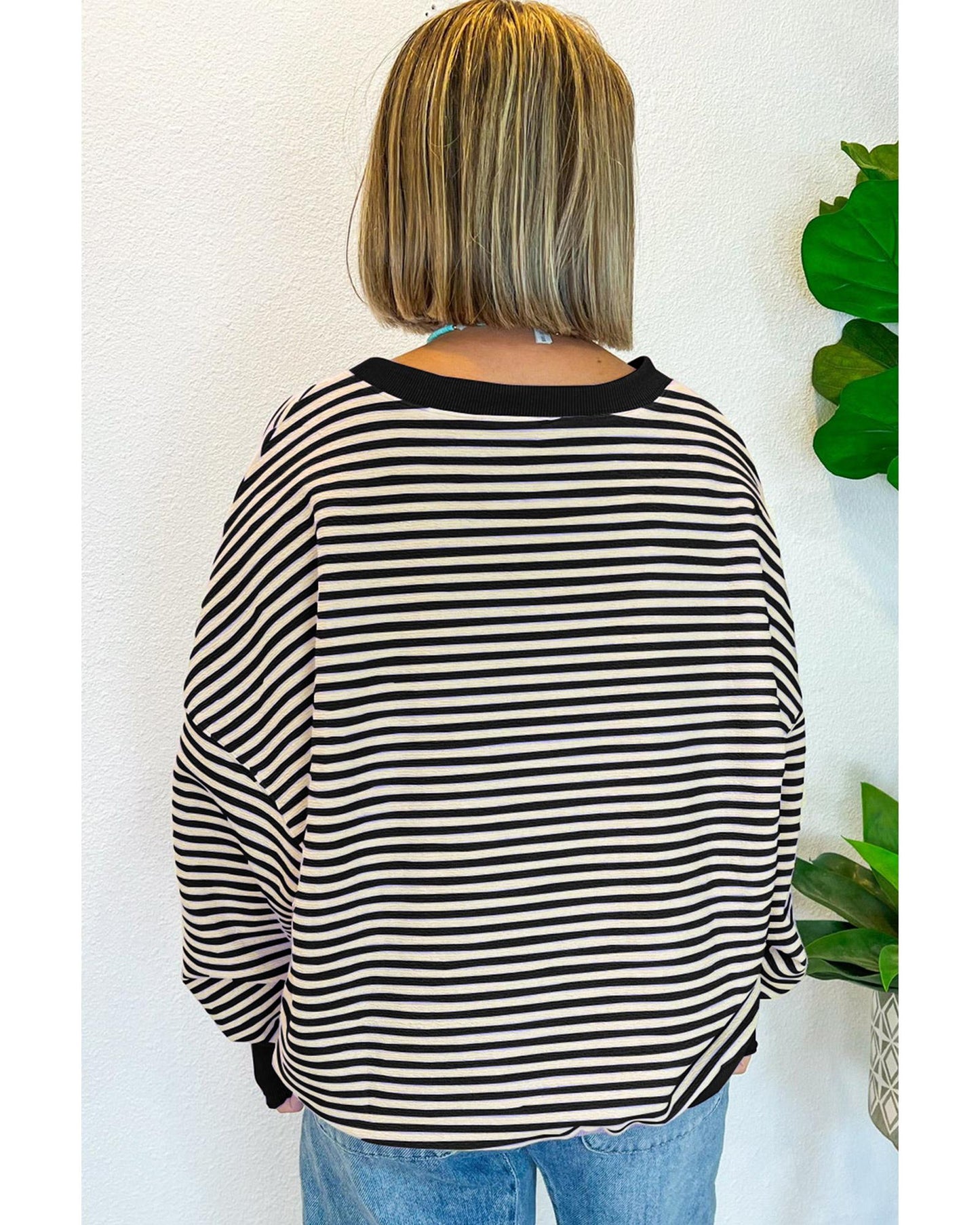 Loose Drop Shoulder Long Sleeve Stripe Top