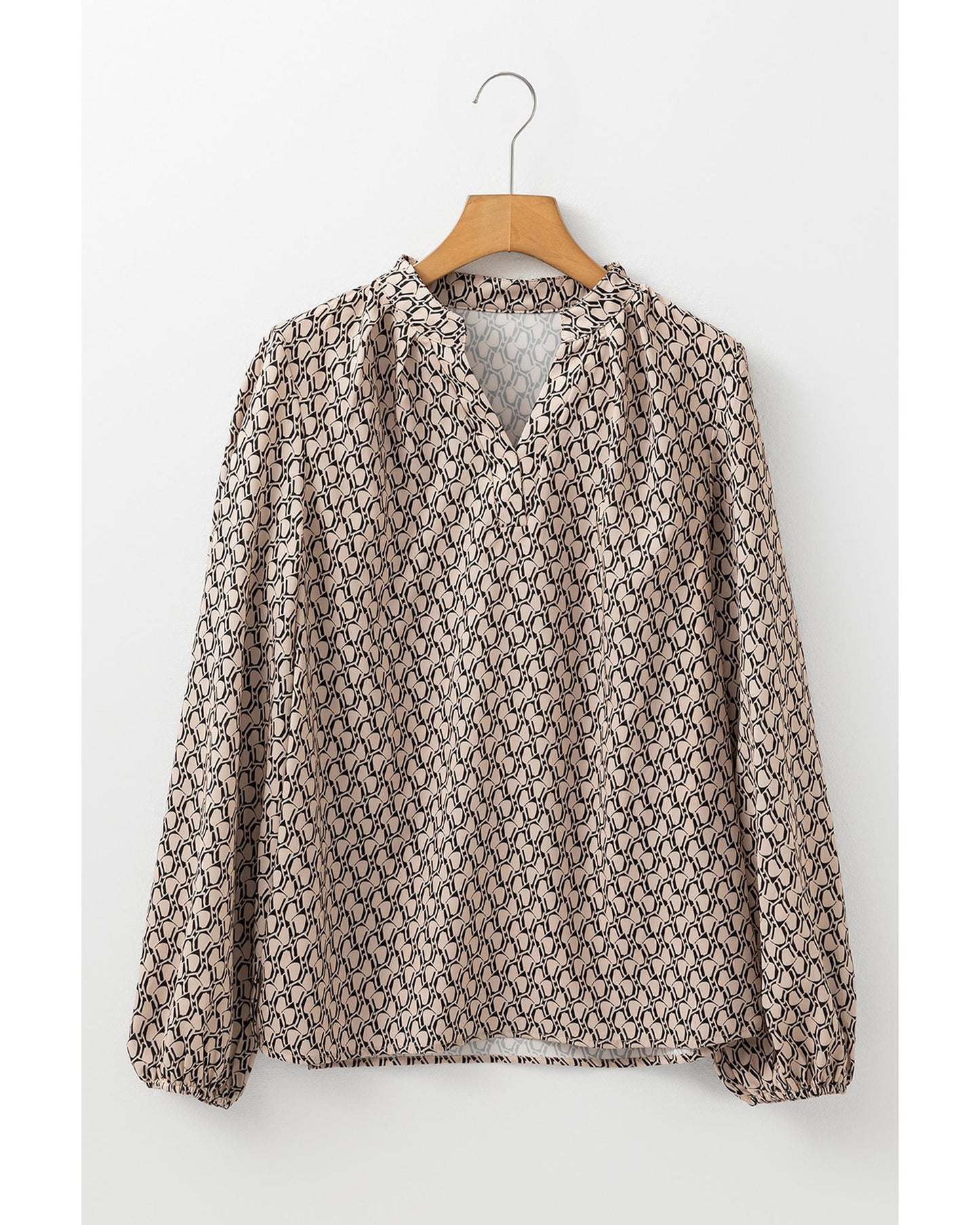 Geometric Print Notched Neck Puff Sleeve Blouse