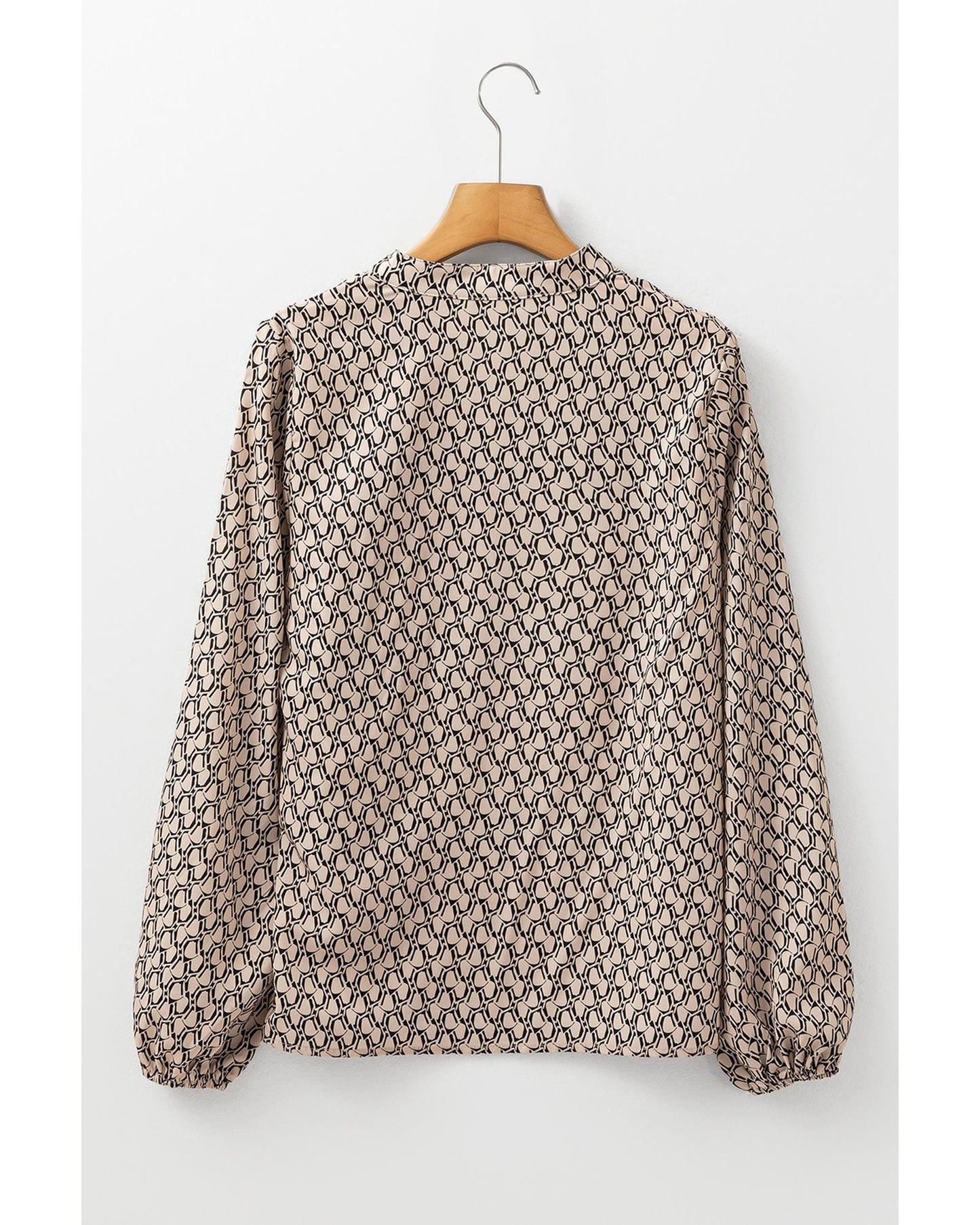 Geometric Print Notched Neck Puff Sleeve Blouse
