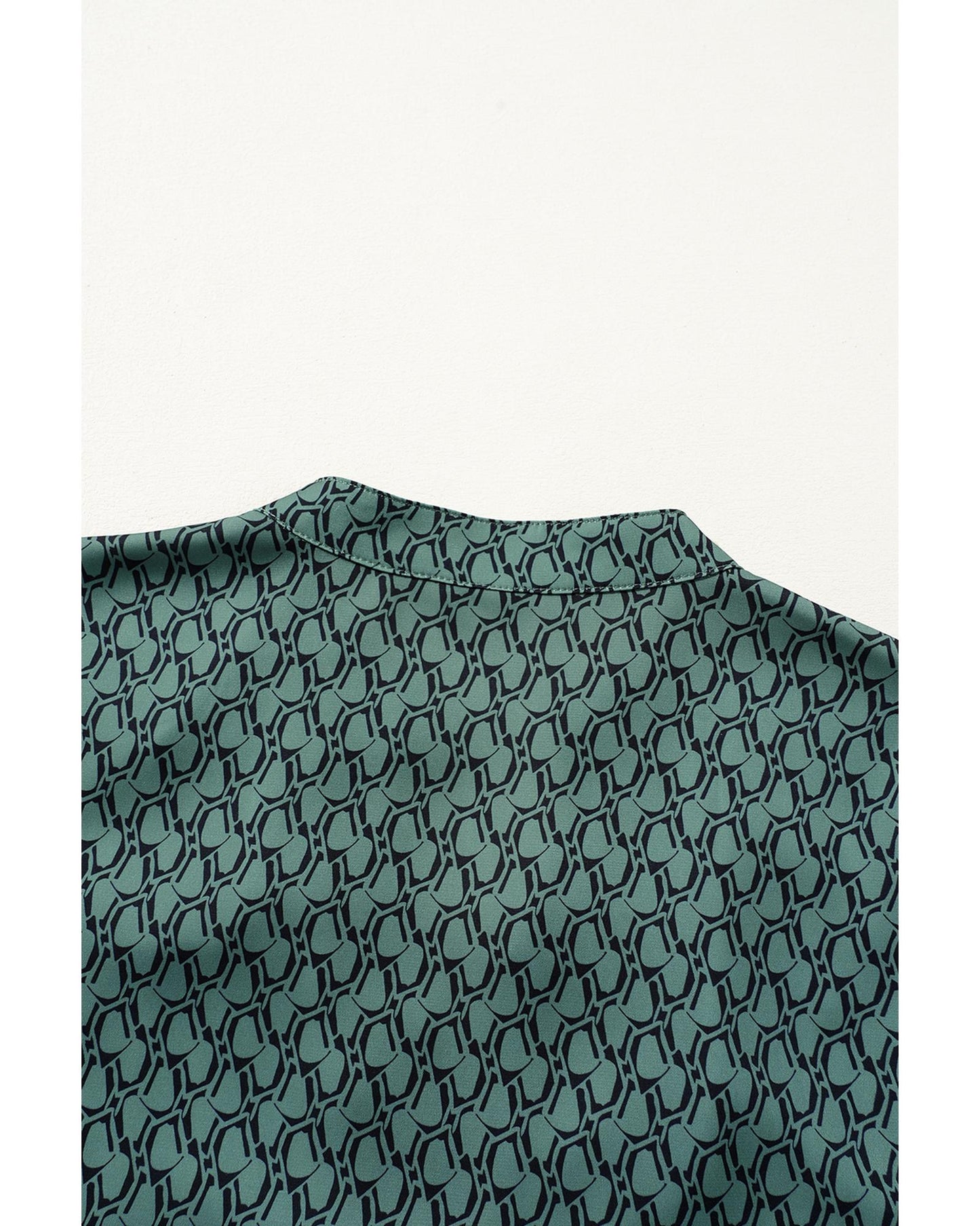 Geometric Print Notched Neck Puff Sleeve Blouse