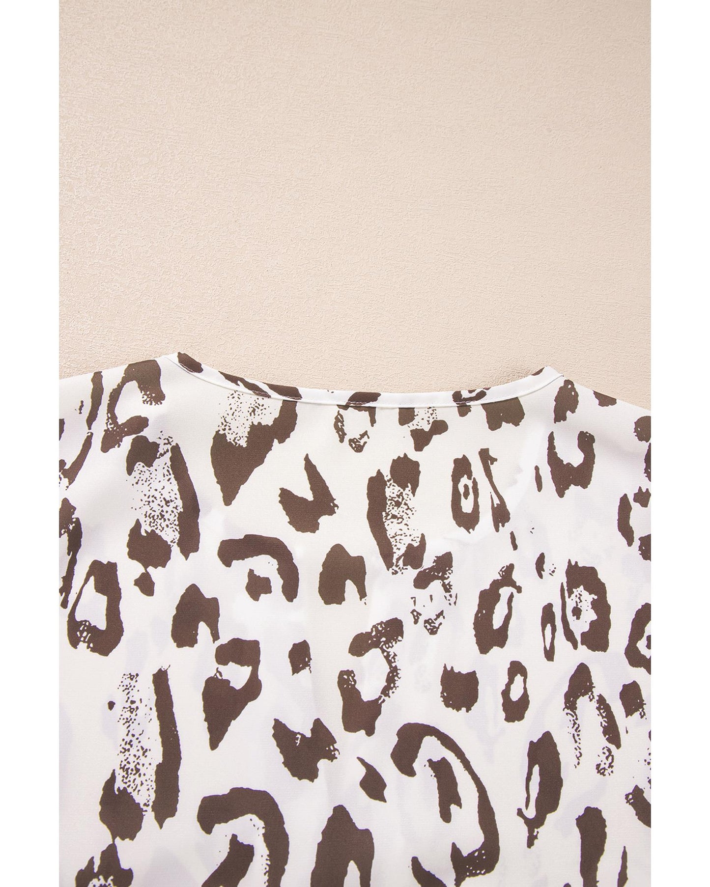 Khaki Leopard Print Split Neck Blouse