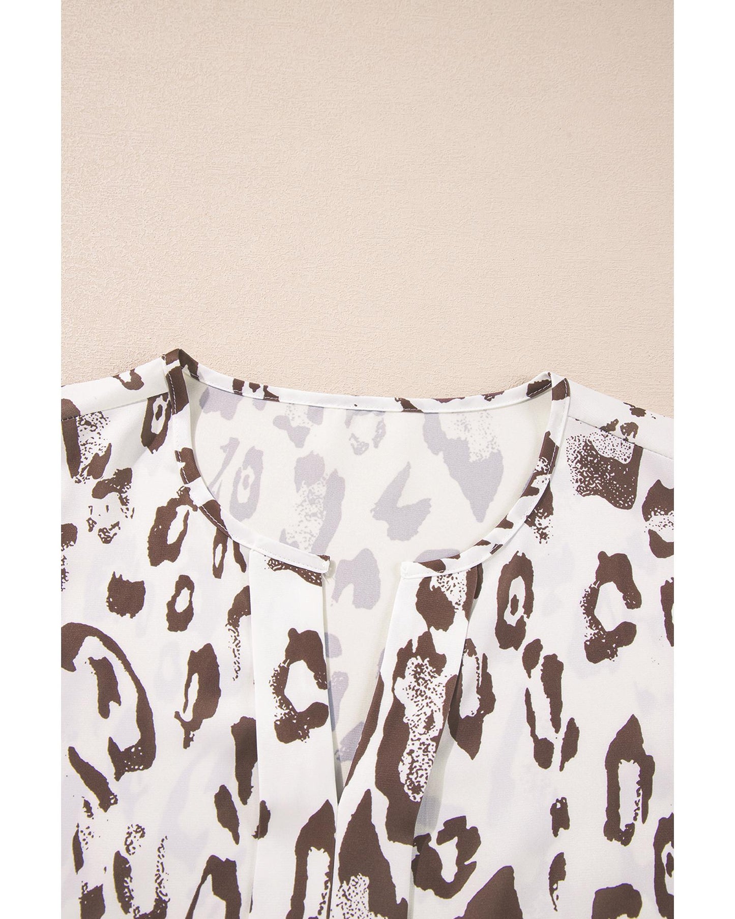 Khaki Leopard Print Split Neck Blouse