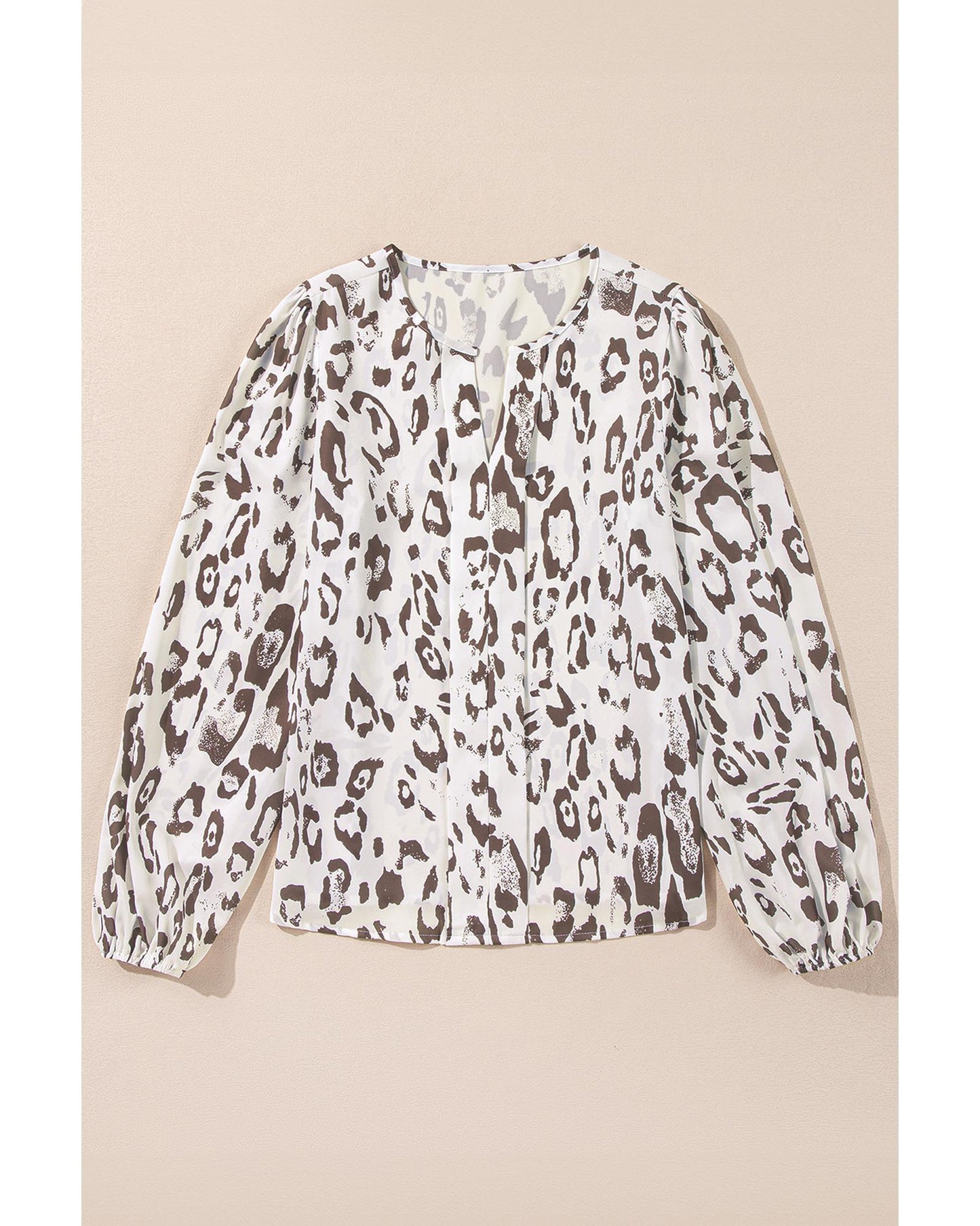 Khaki Leopard Print Split Neck Blouse