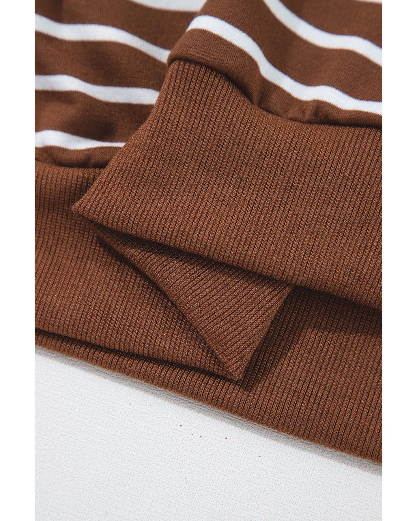 Coffee Striped Long Sleeve Round Neck Loose Top