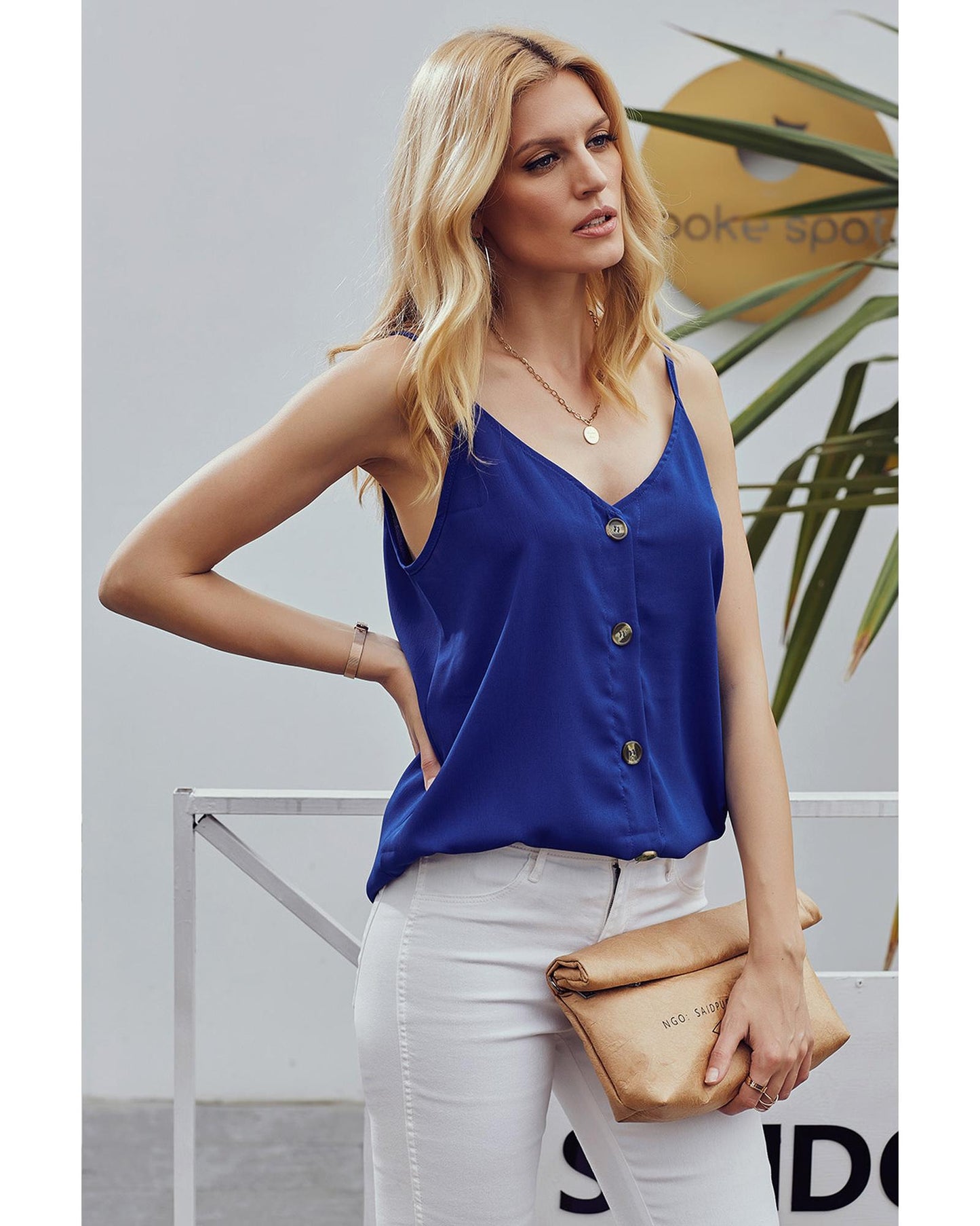 Azura Exchange Spaghetti Strap Buttoned Tank Top