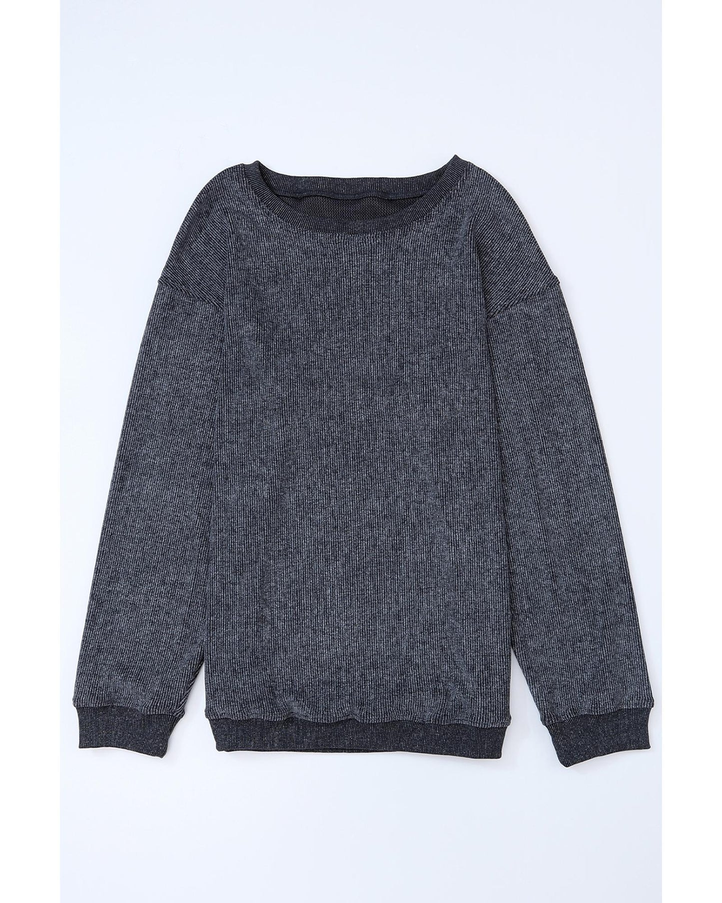 AZURA EXCHANGE Gray Ribbed Knit Round Neck Sweatshirt