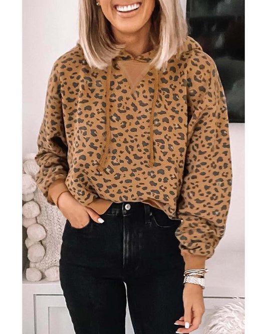 Azura Exchange Leopard Long Sleeve Cropped Hoodie - M