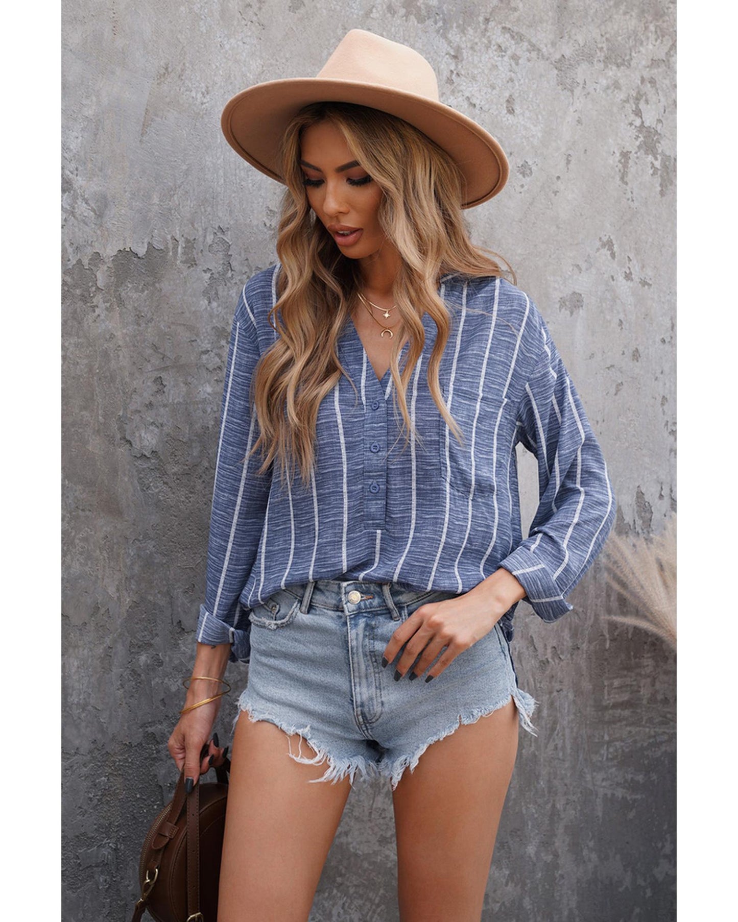 AZURA EXCHANGE Striped V-Neck Top