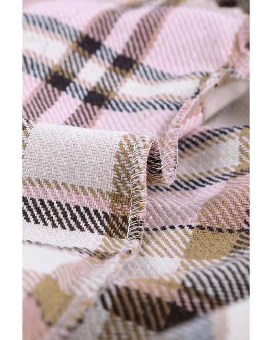 Geometric Plaid Print Pocketed Shacket