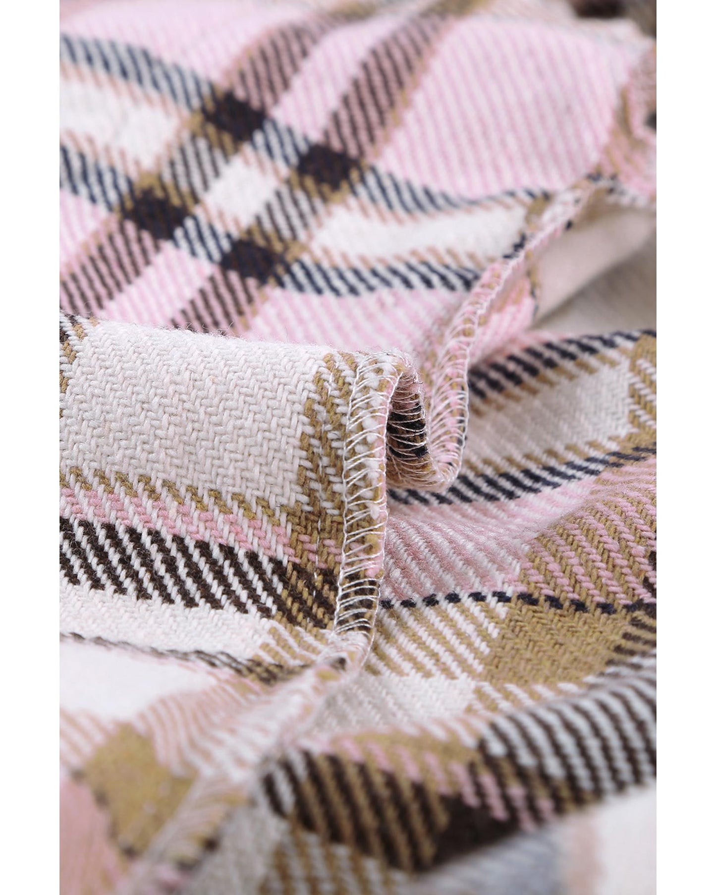 Azura Exchange Pink Geometric Plaid Print Pocketed Shacket - L