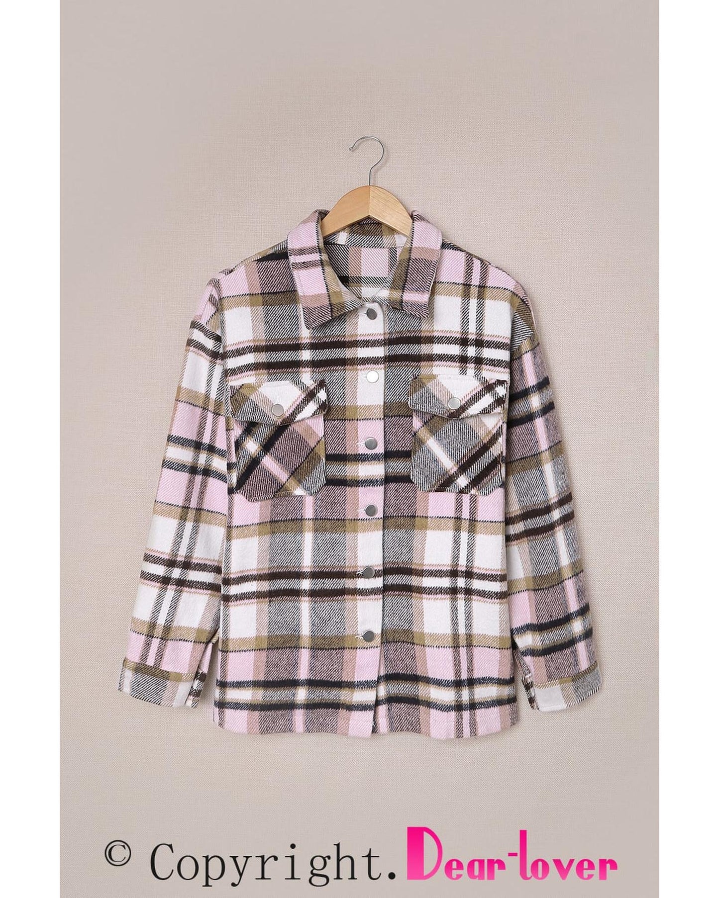 Geometric Plaid Print Pocketed Shacket
