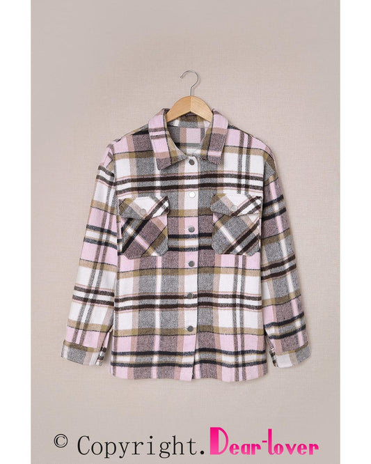 Geometric Plaid Print Pocketed Shacket