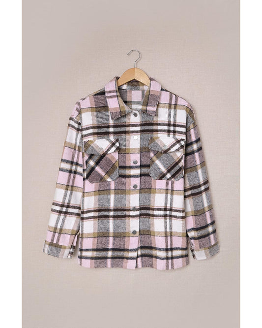 Azura Exchange Pink Geometric Plaid Print Pocketed Shacket - XL