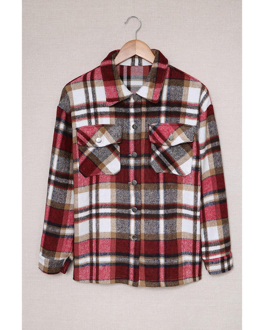 Geometric Plaid Print Pocketed Shacket