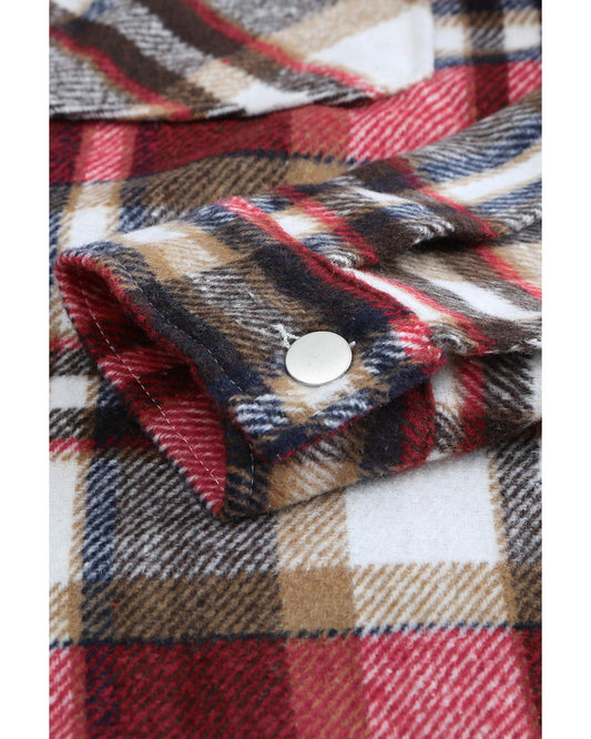 Geometric Plaid Print Pocketed Shacket