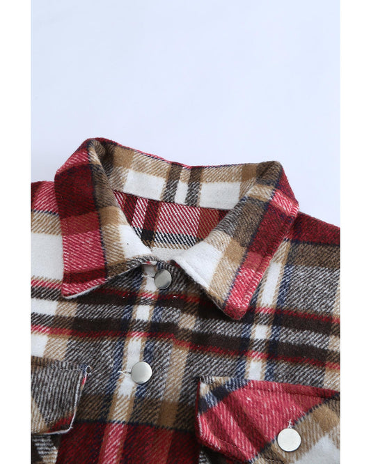 Azura Exchange Red Geometric Plaid Print Pocketed Shacket - XL