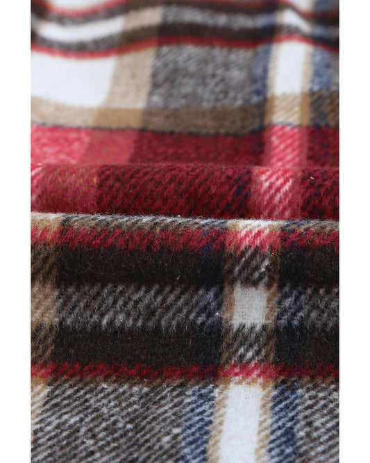Azura Exchange Red Geometric Plaid Print Pocketed Shacket - XL