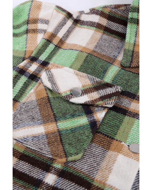 Green Geometric Plaid Print Pocketed Shacket - XL