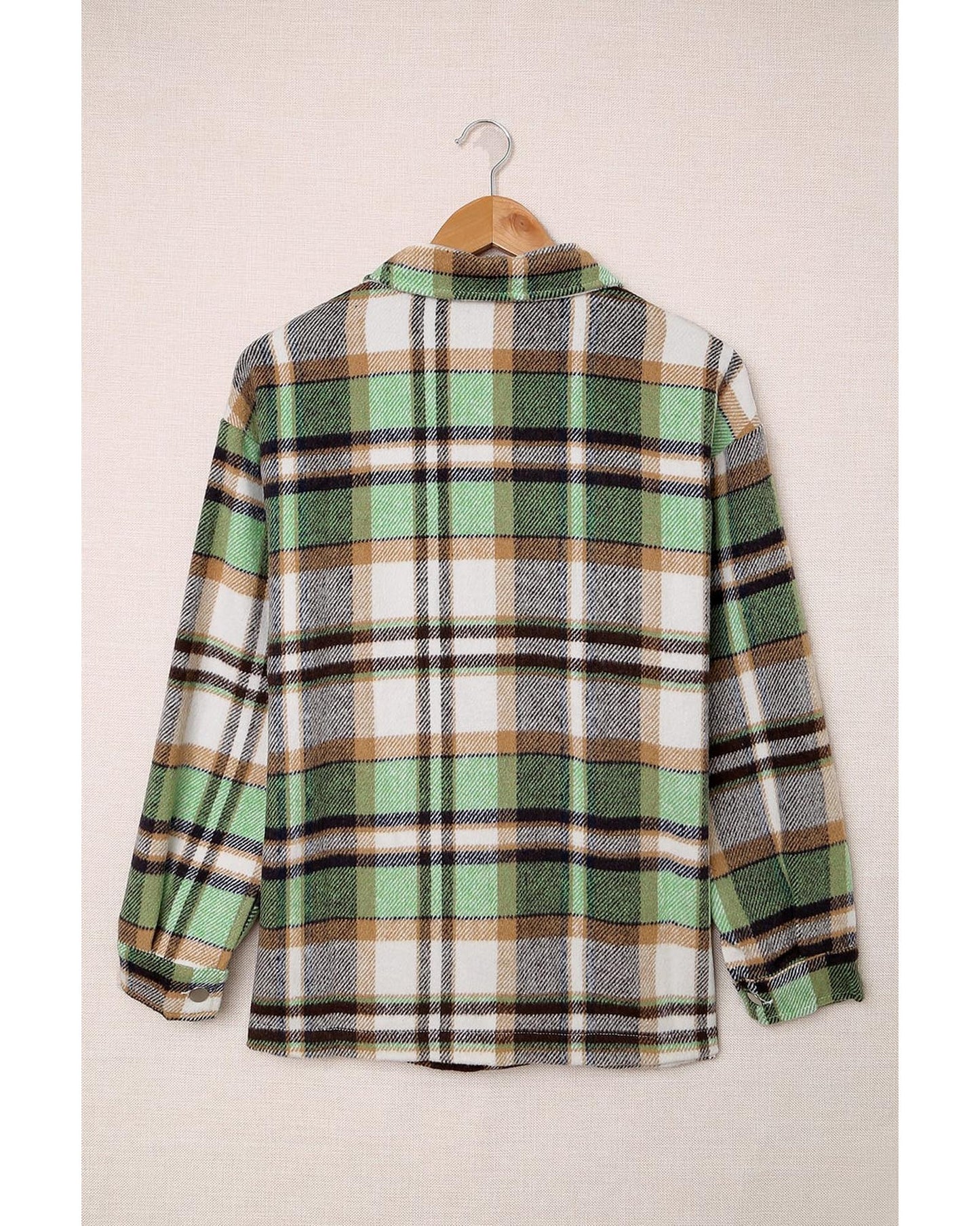 Green Geometric Plaid Print Pocketed Shacket - XL