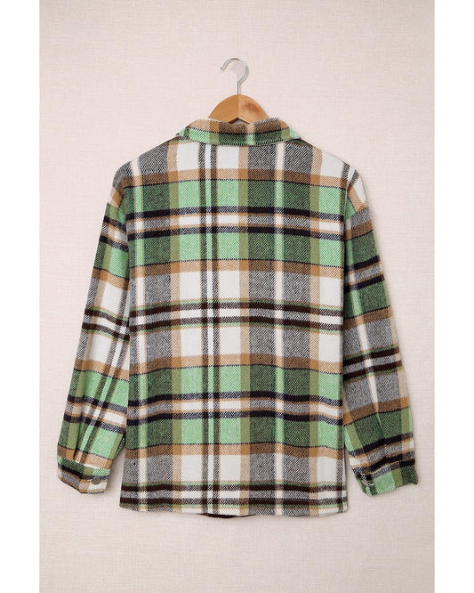 Green Geometric Plaid Print Pocketed Shacket - XL