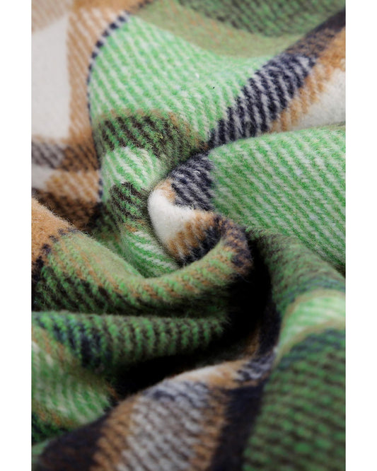 Green Geometric Plaid Print Pocketed Shacket - XL