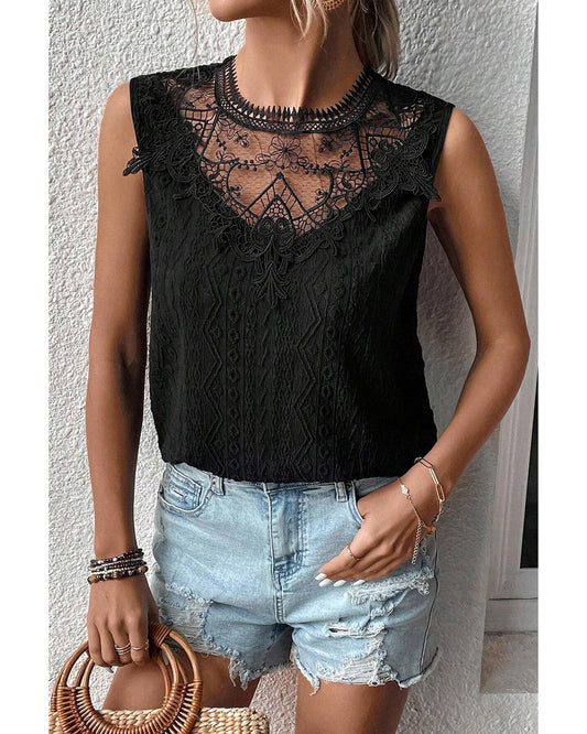 Guipure Lace Crochet Keyhole Back Tank Top