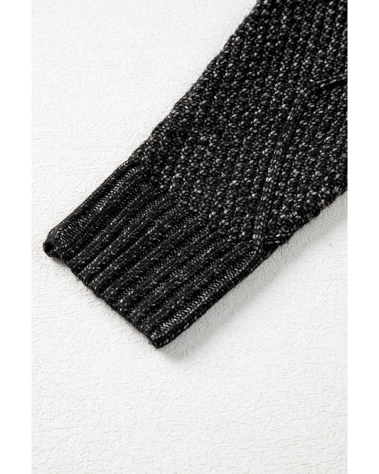 Black Cable Knit Drop Shoulder Loose Fit Sweater Dress - L