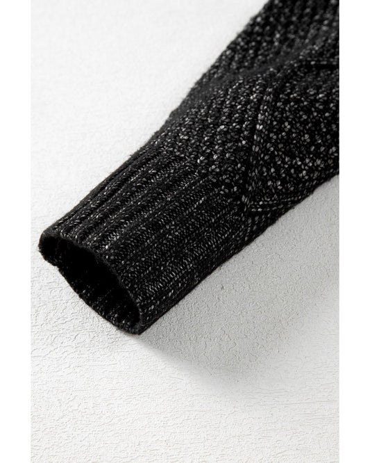 Black Cable Knit Drop Shoulder Loose Fit Sweater Dress - L