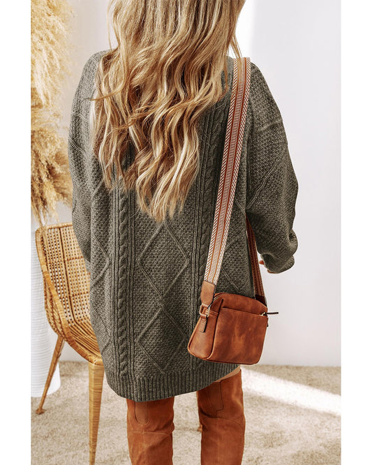 Coffee Cable Knit Drop Shoulder Loose Fit Sweater Dress - L