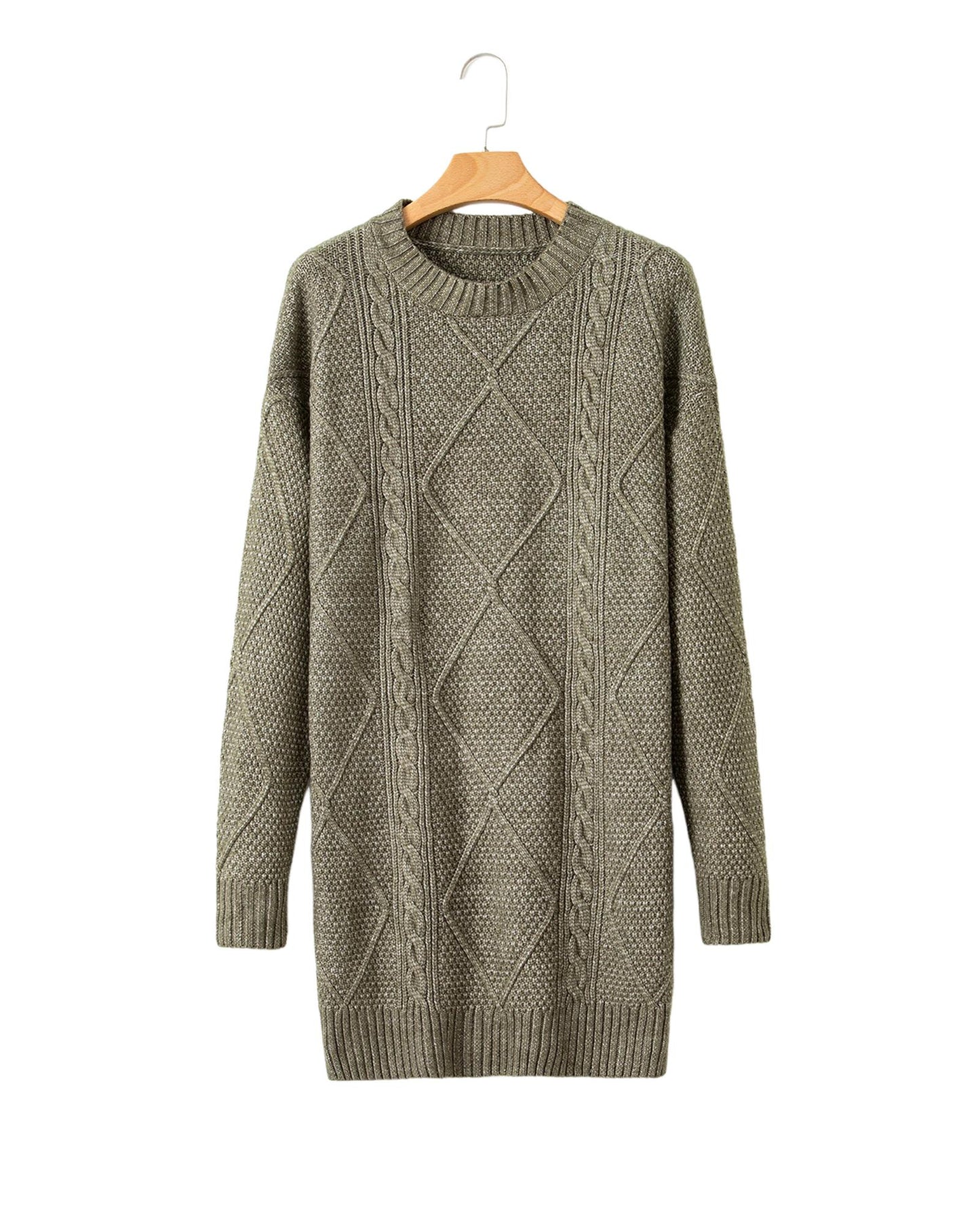 Coffee Cable Knit Drop Shoulder Loose Fit Sweater Dress - L