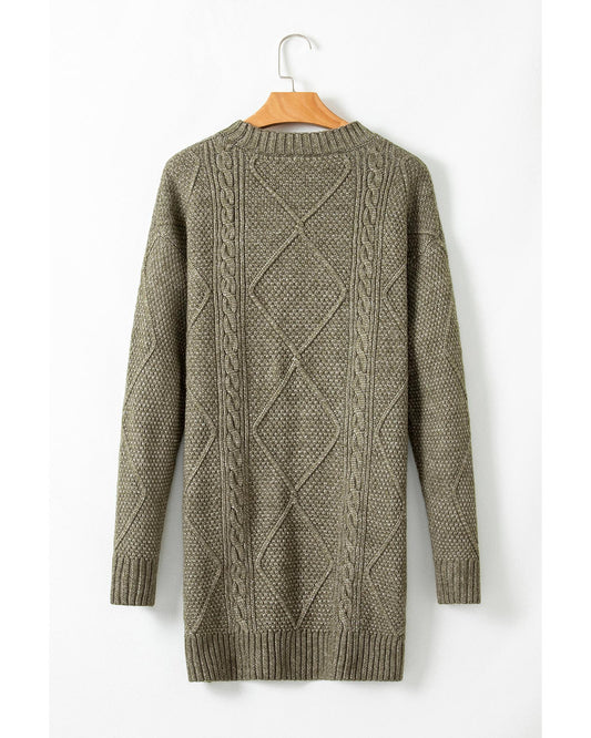Coffee Cable Knit Drop Shoulder Loose Fit Sweater Dress - L