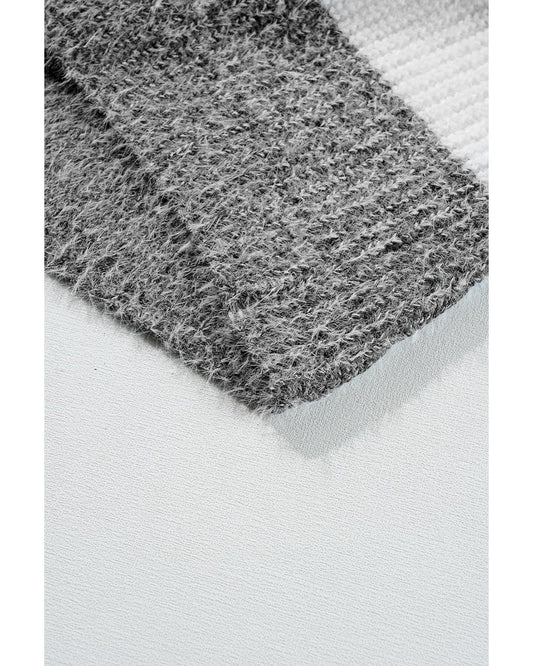 Gray Stripe Colorblock Bubble Sleeve Drop Shoulder Sweater Dress - L